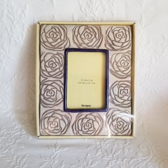 Pier 1 Imports Picture Frame Ceramic Swirly Rose Motif Desk or Wall - Picture 5 of 6